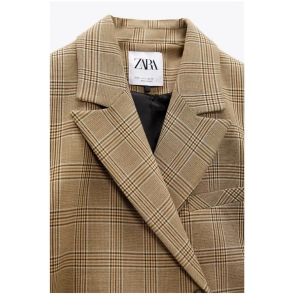 Zara Check Brown Cropped Blazer - Picture 3 of 6